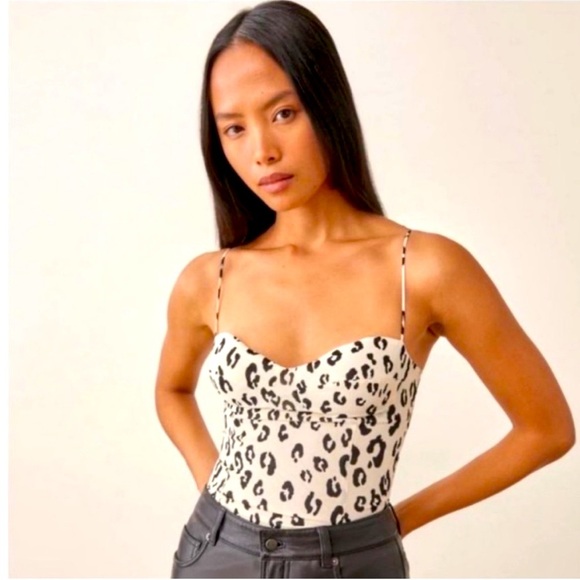 Reformation Liza Top Snow Leopard 8 Animal Print White Black Tank Women’s Sz 10 - Picture 1 of 9